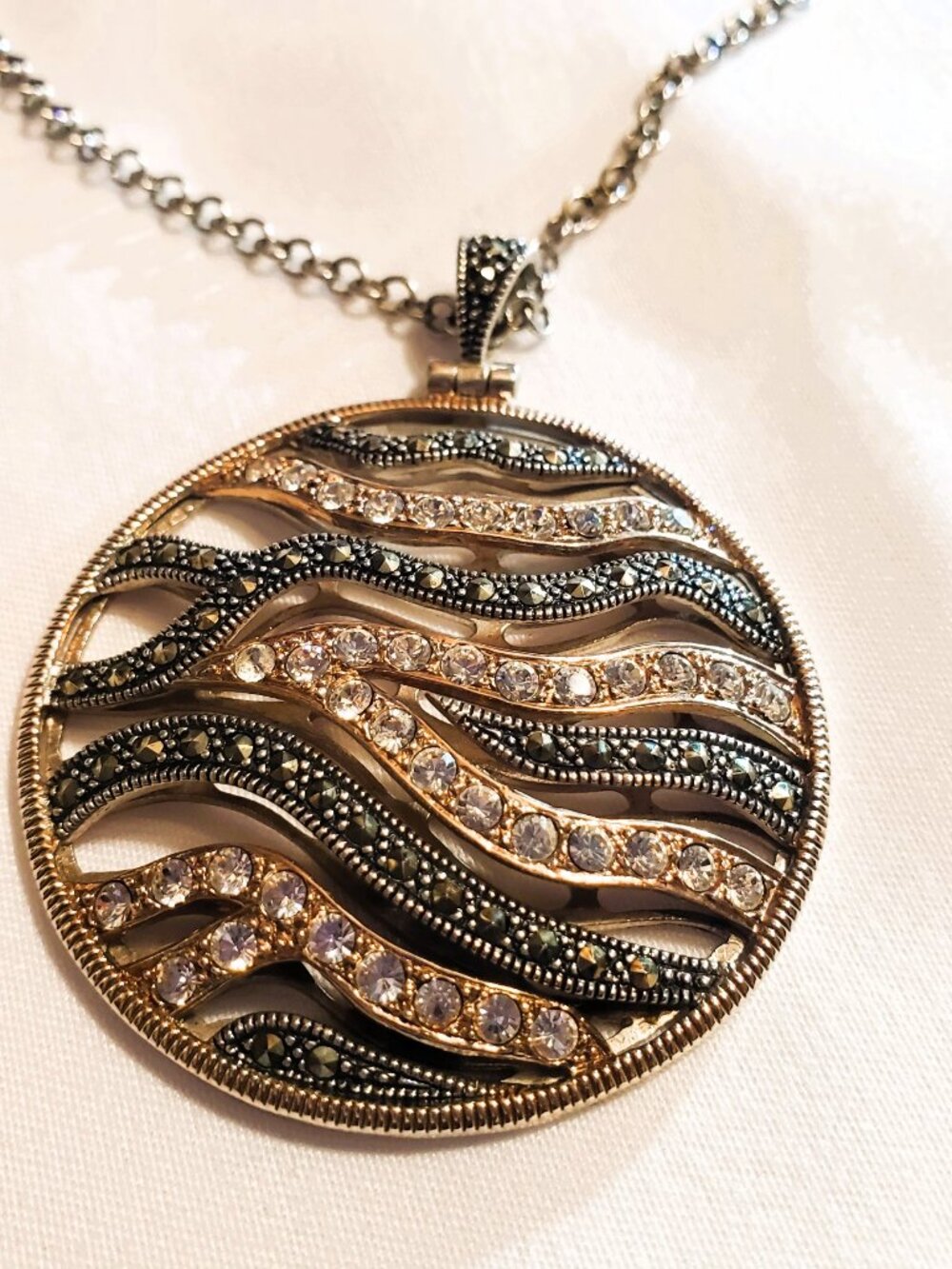 TJM Two-Tone Rose Gold Marcasite & Swarovski Circle Pendant